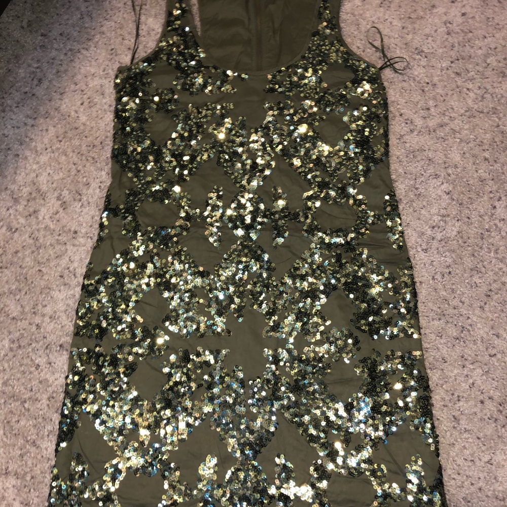 Beautiful J. Crew Olive Green Sequin Dress - Picture 6 of 8